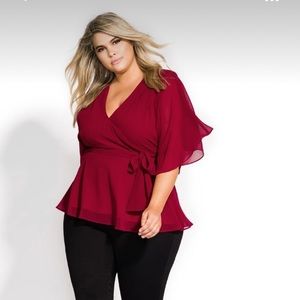 NWT Dark Red Wrap Blouse